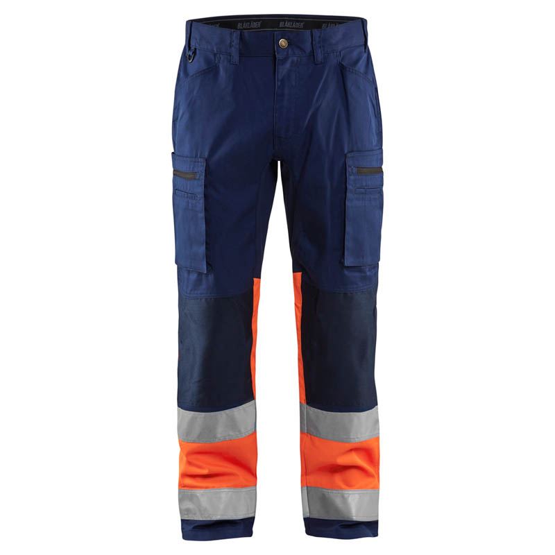 Blaklader High Vis Arbeitshose mit Stretch Marineblau/Orange