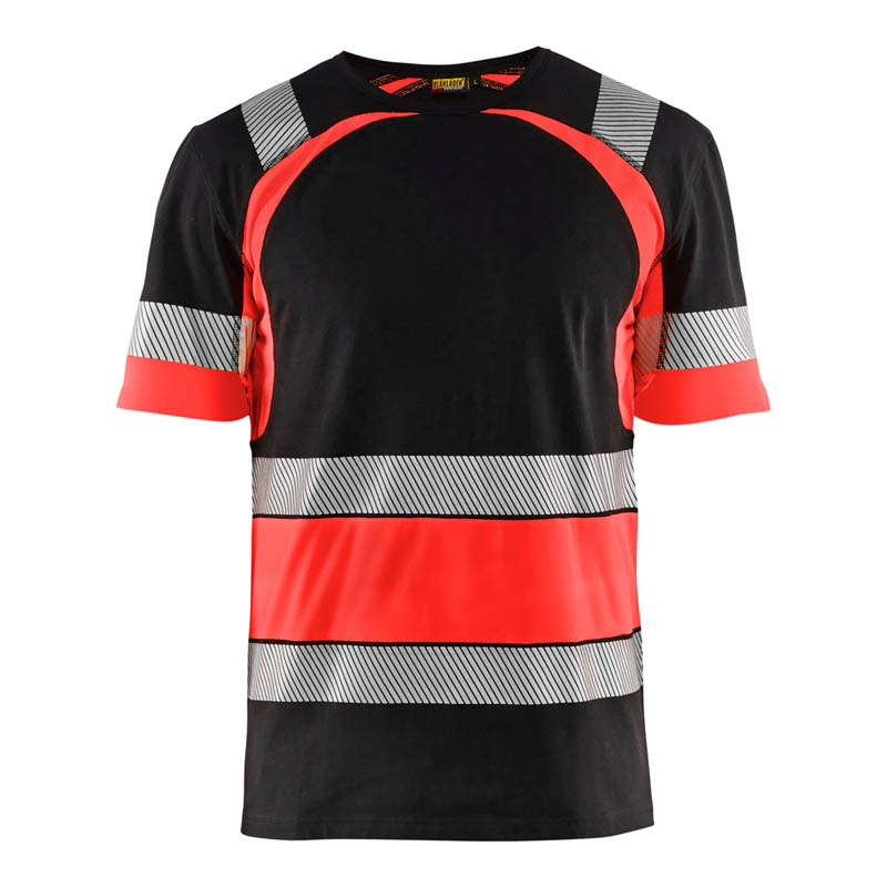 Blaklader High vis T-shirt Schwarz/High Vis Rot 4XL