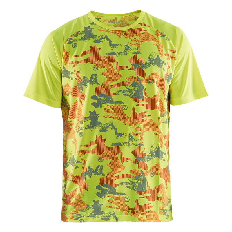 Blaklader T-Shirt funktionell Camo High Vis Gelb/Grau 4XL