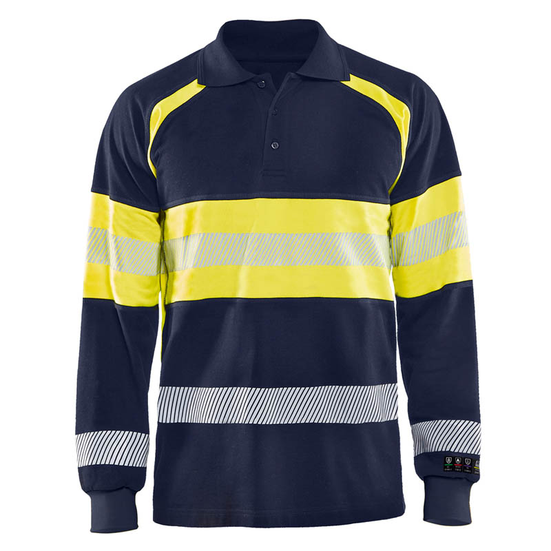 Blaklader Multinorm Polo Shirt langärmelig Marineblau/Gelb 4