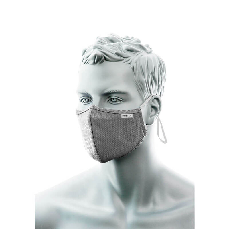 Portwest 3-Ply Anti-Microbial Fabric Face Mask with Nose Ban